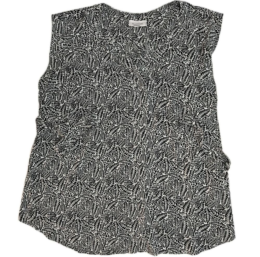 Motherhood maternity Top Size 2x Black White Belted Sleeveless Leaf Floral